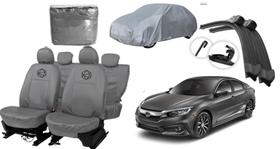 Kit capa Civic 16-21 couro cinza + limpador + proteção