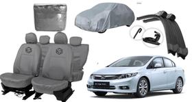 Kit capa Civic 2011 a 2017 + couro cinza + limpador