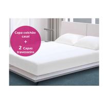 Kit capa colchao travesseiro casal padrão anti-ácaro branco Kit capa colchao travesseiro casal padrão anti-ácaro branco