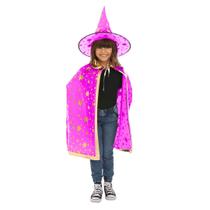 Kit Capa com Chapéu Bruxa Infantil Halloween Estampado Kit Capa com Chapéu Bruxa Infantil Halloween Estampado
