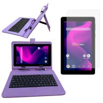 Kit Capa com Teclado Embutido Roxo 7 Polegadas + Proteção de Plástico Resistente Kit Completo