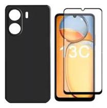 Kit Capa Compatível com Redmi 13c Preto+ Pelicula de vidro 3D