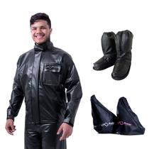 Kit Capa Conjunto Chuva + Bota Polaina + Mochila C/ Bolso Interno Impermeavel Masculina Protercapas