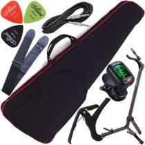 Kit Capa Contrabaixo Luxo Vermelho Completo C/ Acessórios