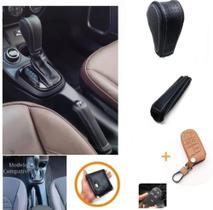 Kit Capa Couro Chave + Câmbio Automático e Alavanca Freio de Mão Fiat Toro Argo Cronos - Tunning Car