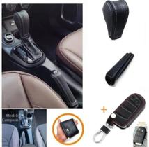 Kit Capa Couro Chave + Câmbio Automático e Alavanca Freio de Mão Fiat Toro Argo Cronos