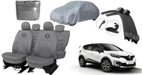 Kit capa couro cinza + brinde + proteção Captur Kit capa couro cinza + brinde + proteção Captur