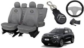 Kit capa couro cinza C3 2021 a 2024 + chaveiro Kit capa couro cinza C3 2021 a 2024 + chaveiro