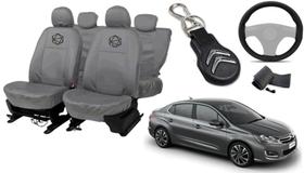 Kit capa couro cinza C4 2013 a 2019 + volante de couro legítimo