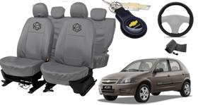 Kit capa couro cinza Celta 08-15 + proteção premium