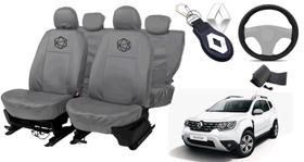 Kit capa couro cinza com volante e chaveiro p/ Duster