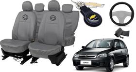 Kit Capa Couro Cinza Corsa 03-12 + Fácil Instalação