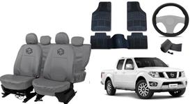 Kit capa couro cinza Frontier 2015-2020 + tapete e volante luxo