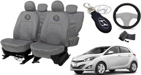Kit capa couro cinza HB20 + estilo + volante