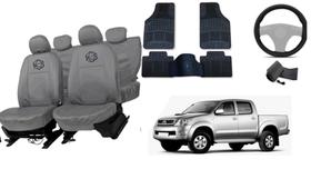Kit capa couro cinza Hilux + volante + tapete reforçado