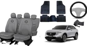 Kit capa couro cinza HRV 20-24 tapete e volante full
