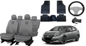 Kit capa couro cinza Leaf 16-23 + tapete anatômico e confortável