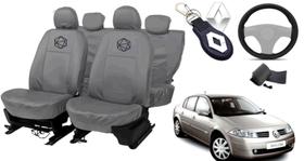 Kit capa couro cinza luxo Megane 97-12 + volante + chave Kit capa couro cinza luxo Megane 97-12 + volante + chave