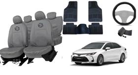 Kit capa couro cinza luxo p/ Corolla 20-24 + tapete