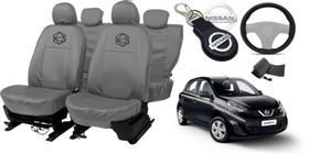 Kit capa couro cinza March 14-19 + chaveiro e volante