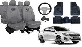 Kit capa couro cinza Optima 2012 a 2016 com tapete e volante