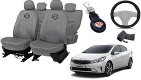 Kit Capa Couro Cinza p/ Cerato 2013 a 2019 + Proteção Total