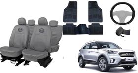 Kit capa couro cinza p/ Creta + tapete e volante
