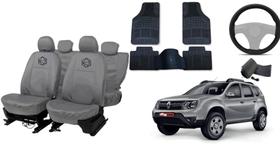 Kit capa couro cinza p/ Duster + tapete bordado