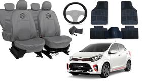 Kit Capa Couro Cinza Picanto 2006 a 2019 + Tapete + Volante