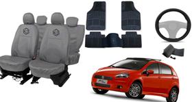 Kit capa couro cinza Punto + tapete e capa volante
