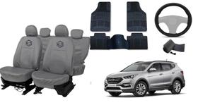 Kit capa couro cinza Santa Fe 12-19 + tapete bordado