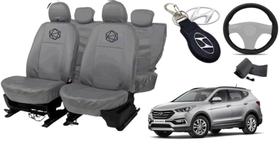 Kit capa couro cinza sob medida Santa Fe + volante