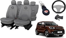 Kit capa couro cinza Soul 08-13 + chaveiro e volante