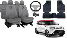Kit capa couro cinza Soul 08-13 + tapete + volante sofisticado