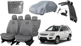 Kit capa couro cinza Sportage 2004 a 2010 + limpador