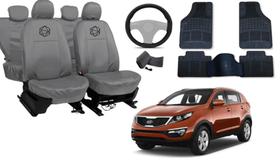 Kit capa couro cinza Sportage 2010 a 2016 + tapete e acessório