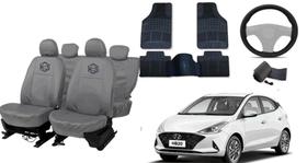 Kit capa couro cinza + tapete + volante HB 18-23 top Kit capa couro cinza + tapete + volante HB 18-23 top
