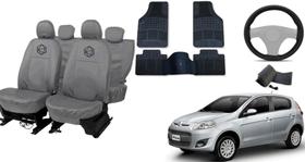 Kit capa couro cinza + tapete + volante Palio 12-18 Kit capa couro cinza + tapete + volante Palio 12-18