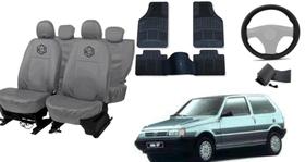 Kit capa couro cinza Uno + brinde tapete e volante