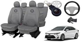 Kit capa couro cinza + volante esportivo p/ Corolla