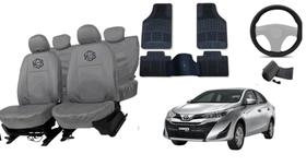 Kit capa couro cinza Yaris 18-24 luxo + volante + tapete