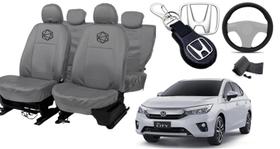 Kit capa couro City 19-24 cinza + volante + chaveiro vip Kit capa couro City 19-24 cinza + volante + chaveiro vip