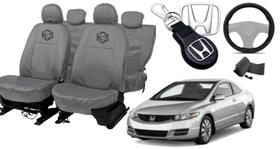 Kit capa couro Civic 05-12 grafite + volante e chaveiro