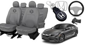 Kit capa couro Civic 16-21 cinza com chaveiro brinde