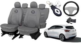 Kit capa couro Clio cinza + capa volante + chaveiro Kit capa couro Clio cinza + capa volante + chaveiro
