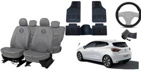 Kit capa couro Clio cinza com volante + estilo único Kit capa couro Clio cinza com volante + estilo único