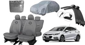 Kit capa couro Cruze + proteção chuva + limpador