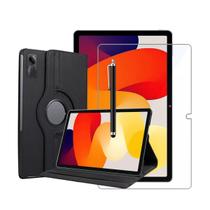 Kit Capa Couro Giratória + Película de Vidro + Caneta Touch Compatível Com Redmi Pad SE 11 - Blance