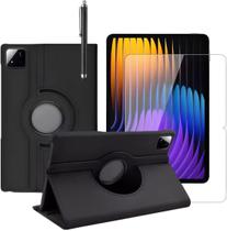 Kit Capa Couro Giratória + Película de Vidro + Caneta Touch Para Xiaomi POCO Pad X1 e Xiaomi Mi Pad 7/7 Pro