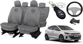 Kit capa couro HB 18-24 cinza luxo + volante + chaveiro